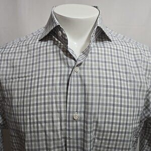 ISAIA Napoli Dress Shirt Men Size 16 x 41 Check Plaid 100% Cotton Made in Italy